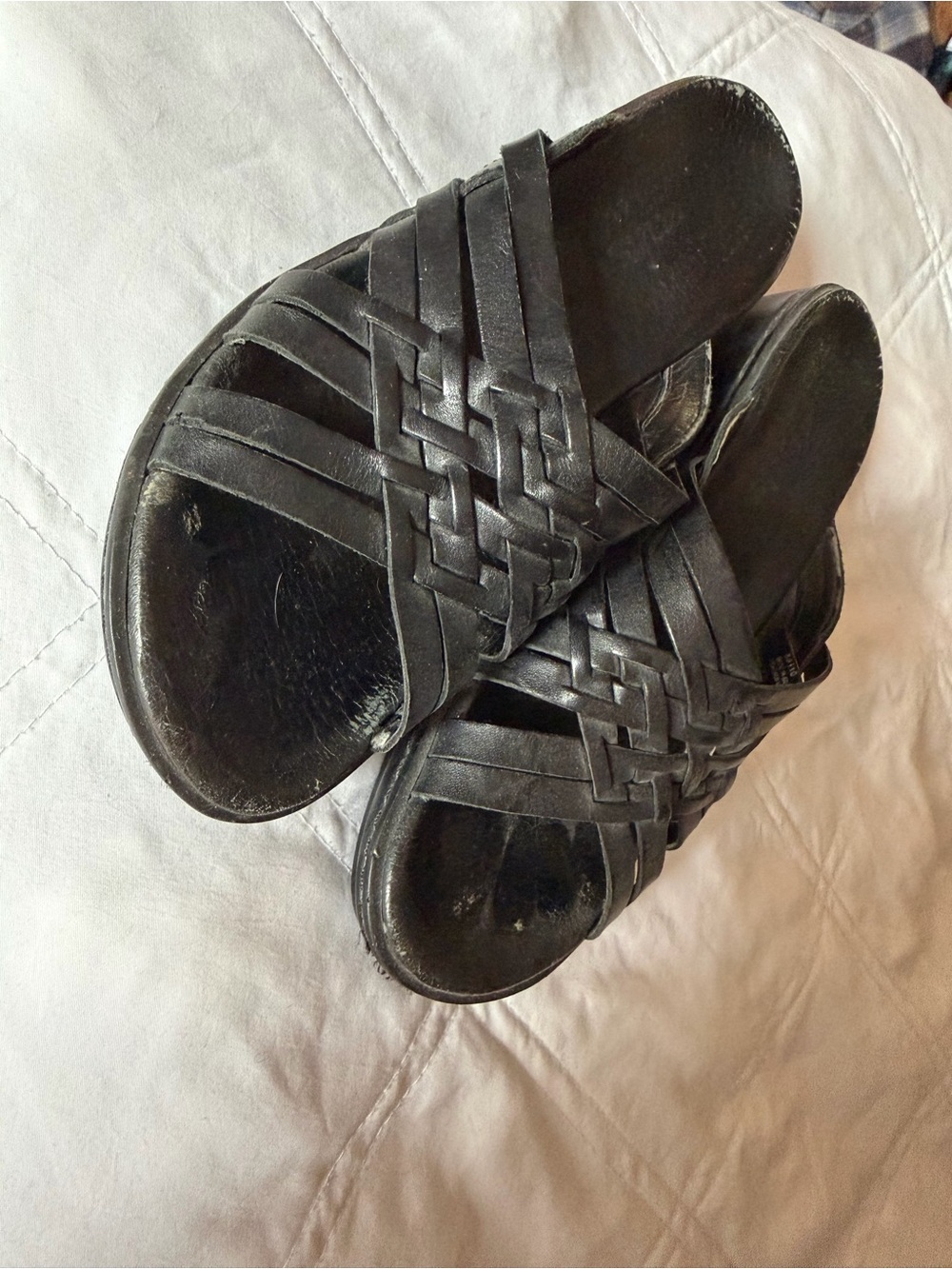 Clarks Black Woven Leather Slide Sandals